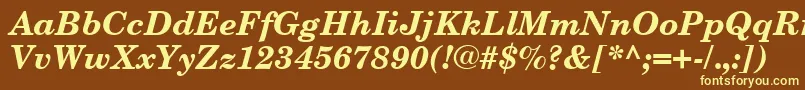 NewCenturySchoolbookCeBoldItalic-fontti – keltaiset fontit ruskealla taustalla