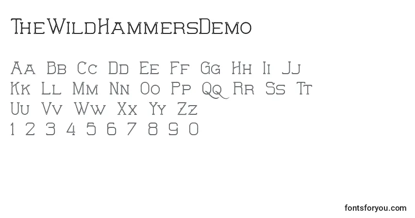 A fonte TheWildHammersDemo – alfabeto, números, caracteres especiais