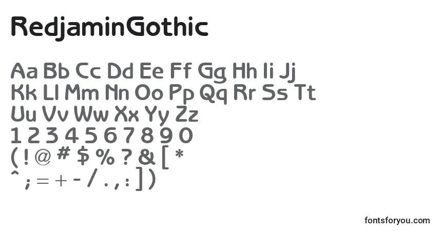 Schriftart RedjaminGothic – Alphabet, Zahlen, spezielle Symbole