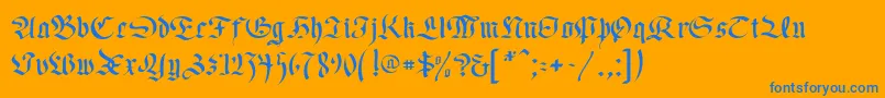 OldGermen-Schriftart – Blaue Schriften auf orangefarbenem Hintergrund