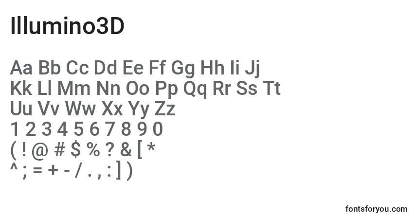 Illumino3D-fontti – aakkoset, numerot, erikoismerkit
