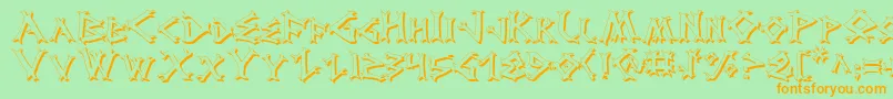 フォントDragv2s2 – オレンジの文字が緑の背景にあります。
