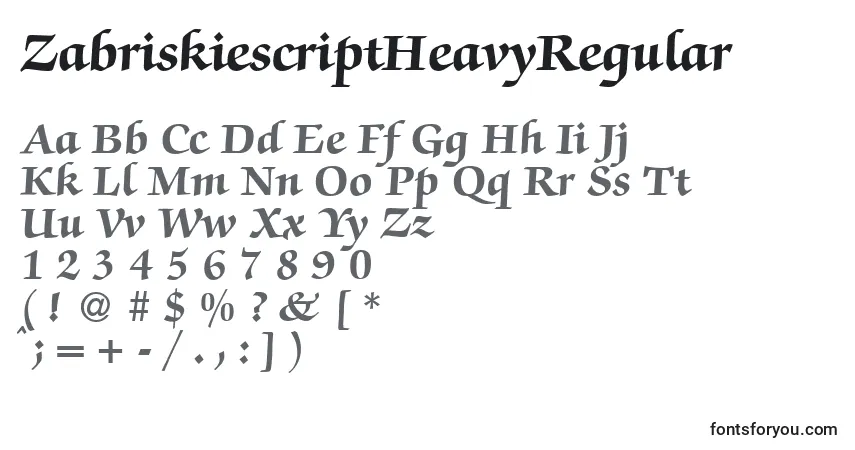 Czcionka ZabriskiescriptHeavyRegular – alfabet, cyfry, specjalne znaki