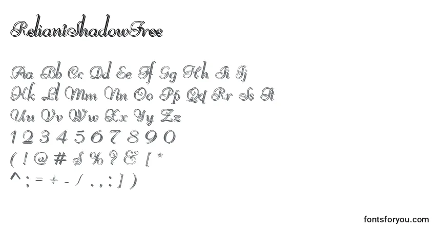 Шрифт ReliantShadowFree (75256) – алфавит, цифры, специальные символы