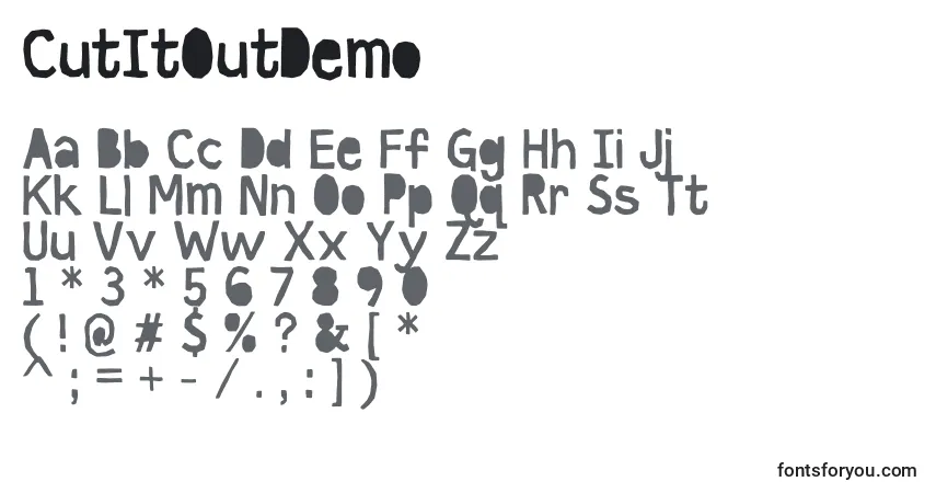 Шрифт CutItOutDemo – алфавит, цифры, специальные символы