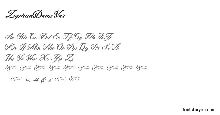 Schriftart ZephanDemoVer (75259) – Alphabet, Zahlen, spezielle Symbole