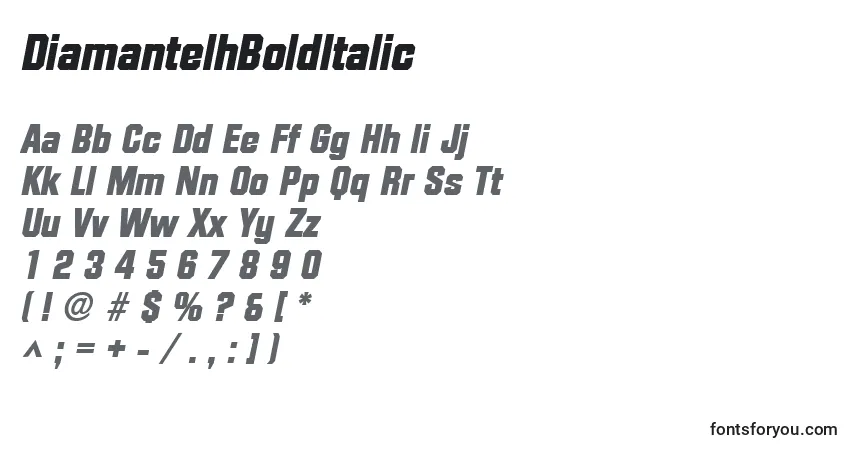 Czcionka DiamantelhBoldItalic – alfabet, cyfry, specjalne znaki