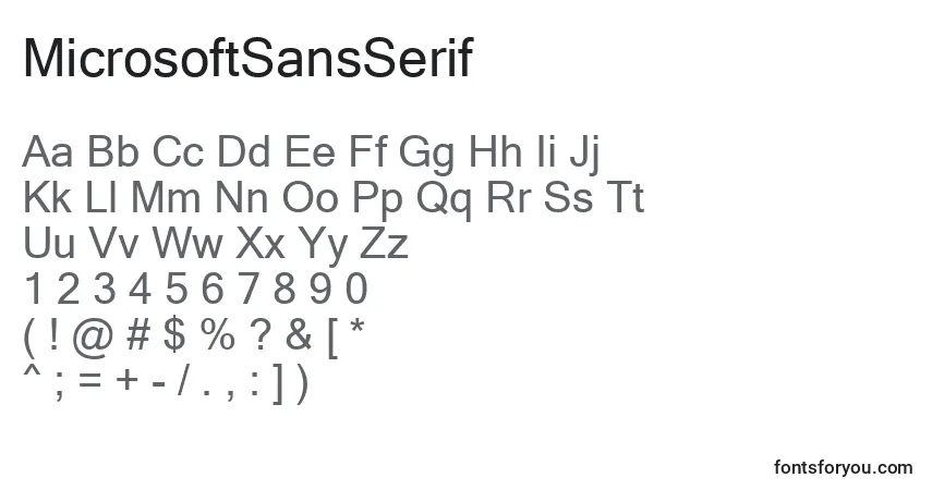 Fuente MicrosoftSansSerif - alfabeto, números, caracteres especiales
