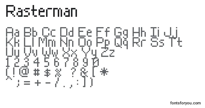 A fonte Rasterman – alfabeto, números, caracteres especiais