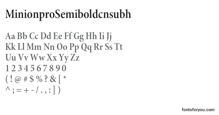 Czcionka MinionproSemiboldcnsubh – alfabet, cyfry, specjalne znaki