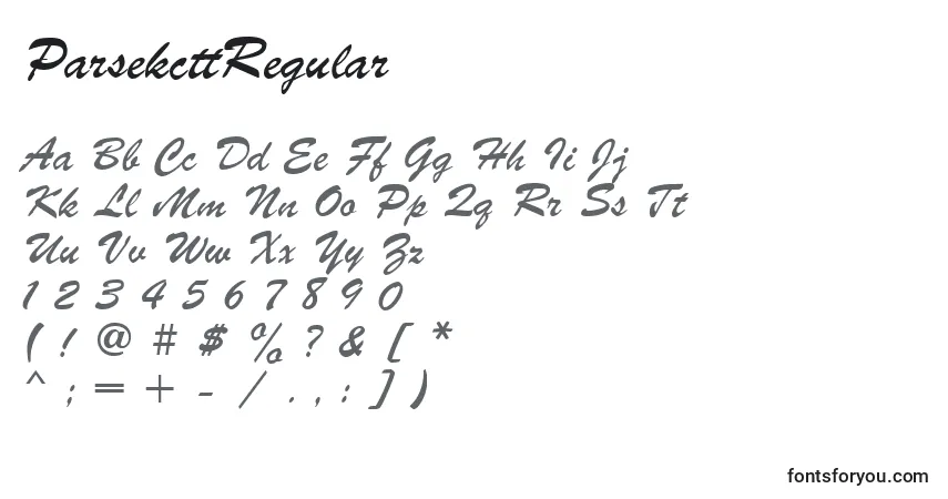 Czcionka ParsekcttRegular – alfabet, cyfry, specjalne znaki