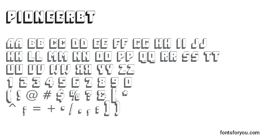 A fonte PioneerBt – alfabeto, números, caracteres especiais