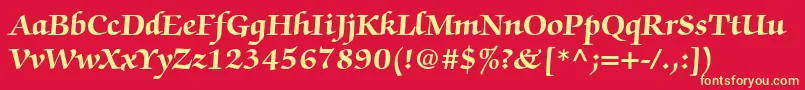 フォントChanceryScriptBlackSsiBold – 黄色の文字、赤い背景
