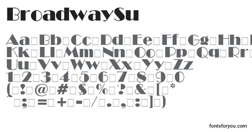 Czcionka BroadwaySu – alfabet, cyfry, specjalne znaki
