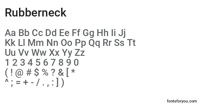 Schriftart Rubberneck – Alphabet, Zahlen, spezielle Symbole