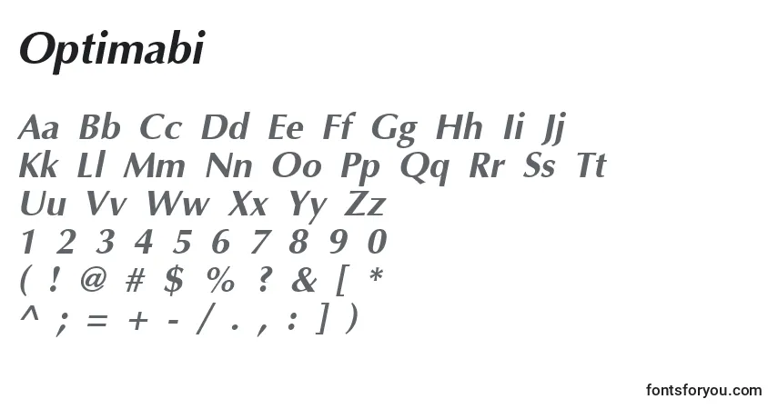 A fonte Optimabi – alfabeto, números, caracteres especiais