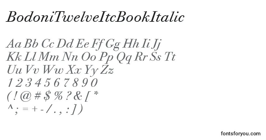 BodoniTwelveItcBookItalic-fontti – aakkoset, numerot, erikoismerkit