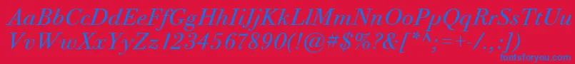 Weitere Informationen zur BodoniTwelveItcBookItalic-Schriftart BodoniTwelveItcBookItalic-Schriftart – Blaue Schriften auf rotem Hintergrund