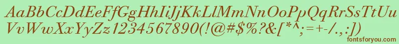 BodoniTwelveItcBookItalic Font – Brown Fonts on Green Background