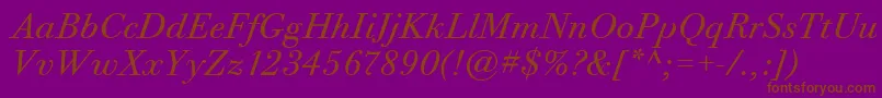 Fonte BodoniTwelveItcBookItalic – fontes marrons em um fundo roxo