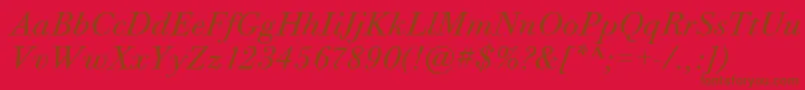 Lisätietoja BodoniTwelveItcBookItalic-fontista BodoniTwelveItcBookItalic-fontti – ruskeat fontit punaisella taustalla