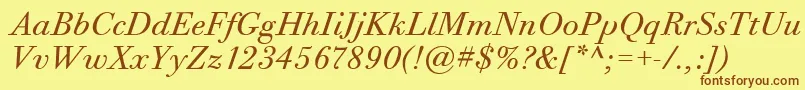 BodoniTwelveItcBookItalic Font – Brown Fonts on Yellow Background