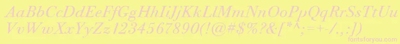 Czcionka BodoniTwelveItcBookItalic – różowe czcionki na żółtym tle