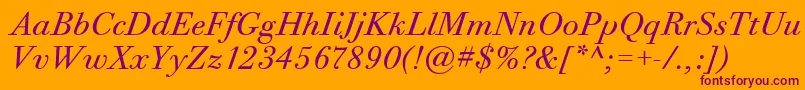 フォントBodoniTwelveItcBookItalic – オレンジの背景に紫のフォント