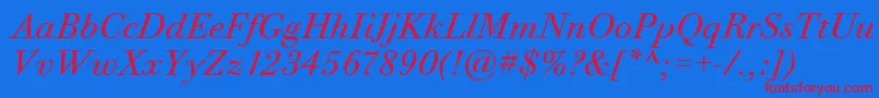 Fonte BodoniTwelveItcBookItalic – fontes vermelhas em um fundo azul