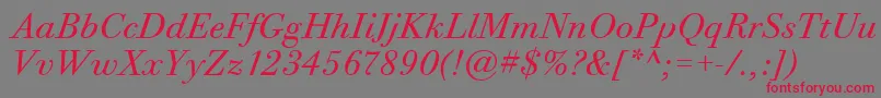 フォントBodoniTwelveItcBookItalic – 赤い文字の灰色の背景