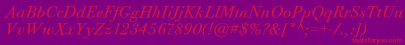 Fonte BodoniTwelveItcBookItalic – fontes vermelhas em um fundo violeta