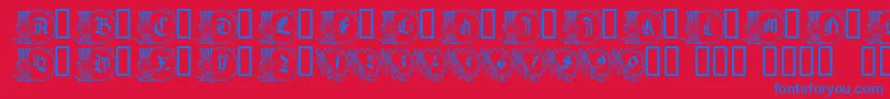 AmericanGothique-Schriftart – Blaue Schriften auf rotem Hintergrund