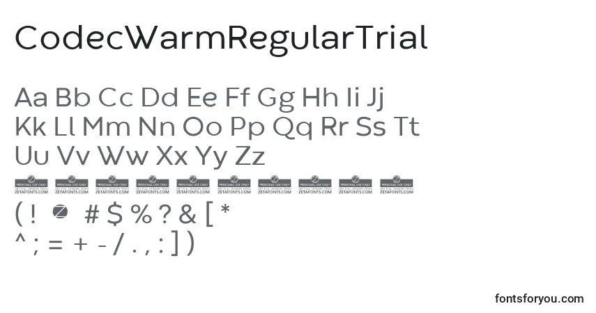 A fonte CodecWarmRegularTrial – alfabeto, números, caracteres especiais