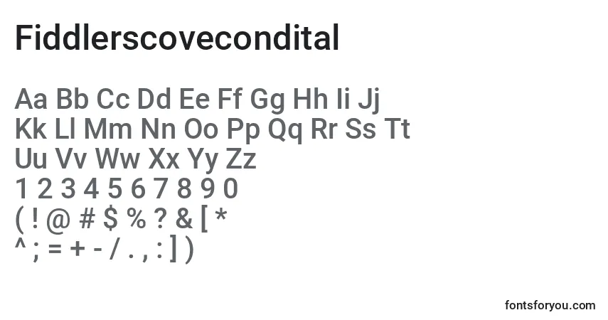 A fonte Fiddlerscovecondital – alfabeto, números, caracteres especiais