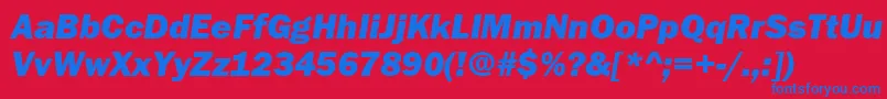FranklinGothicHeavyItalic-Schriftart – Blaue Schriften auf rotem Hintergrund