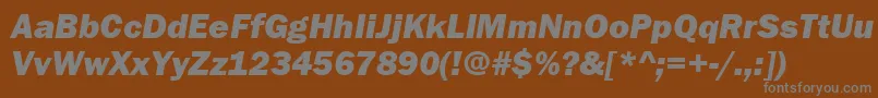 FranklinGothicHeavyItalic-fontti – harmaat kirjasimet ruskealla taustalla