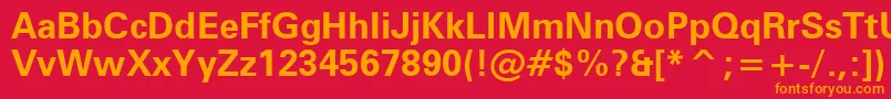 フォントZurichBoldWin95bt – 赤い背景にオレンジの文字