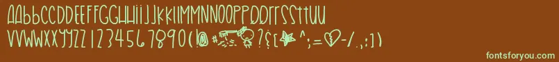 フォントHairproblems – 緑色の文字が茶色の背景にあります。