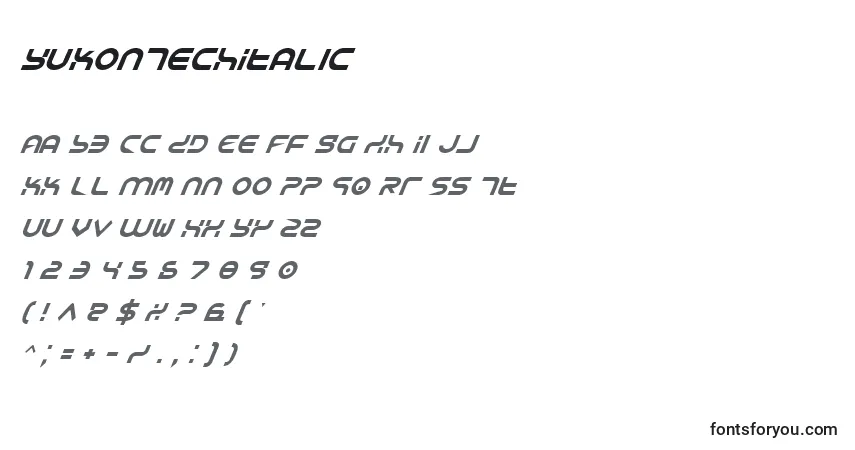 Шрифт YukonTechItalic – алфавит, цифры, специальные символы