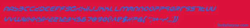 YukonTechItalic-Schriftart – Blaue Schriften auf rotem Hintergrund