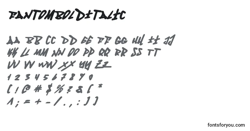 Шрифт FantomBoldItalic – алфавит, цифры, специальные символы