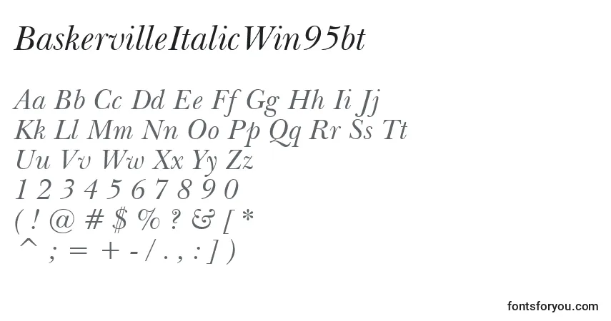 BaskervilleItalicWin95bt-fontti – aakkoset, numerot, erikoismerkit