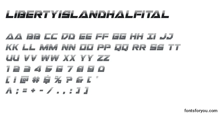 Czcionka Libertyislandhalfital – alfabet, cyfry, specjalne znaki