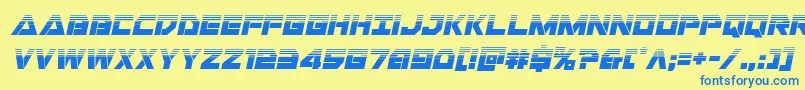 フォントLibertyislandhalfital – 青い文字が黄色の背景にあります。