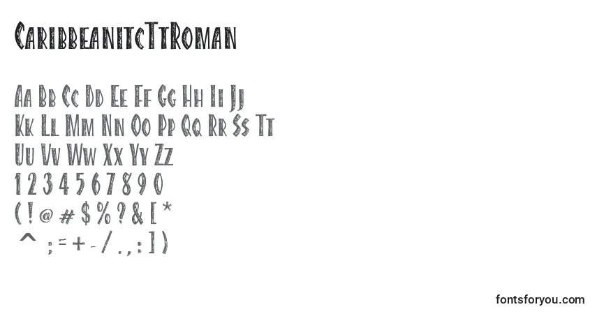 A fonte CaribbeanitcTtRoman – alfabeto, números, caracteres especiais