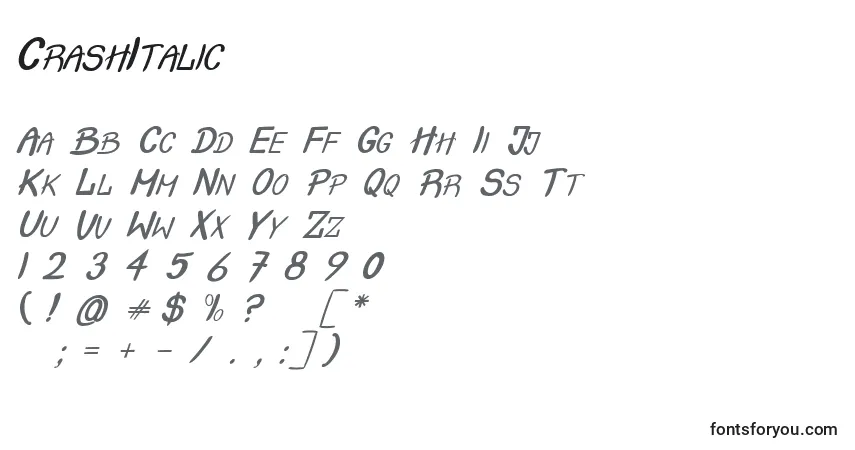 Schriftart CrashItalic (75329) – Alphabet, Zahlen, spezielle Symbole
