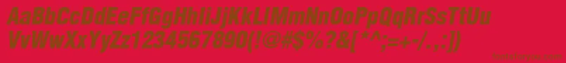 AglettericacondensedlightBoldoblique-Schriftart – Braune Schriften auf rotem Hintergrund