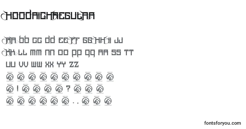 Schriftart HoodrichRegular (75331) – Alphabet, Zahlen, spezielle Symbole