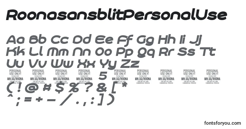Schriftart RoonasansblitPersonalUse – Alphabet, Zahlen, spezielle Symbole