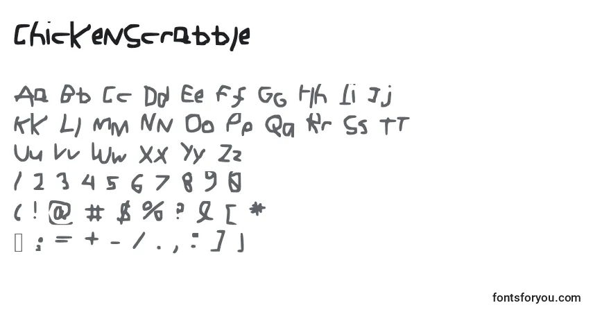 Czcionka ChickenScrabble – alfabet, cyfry, specjalne znaki